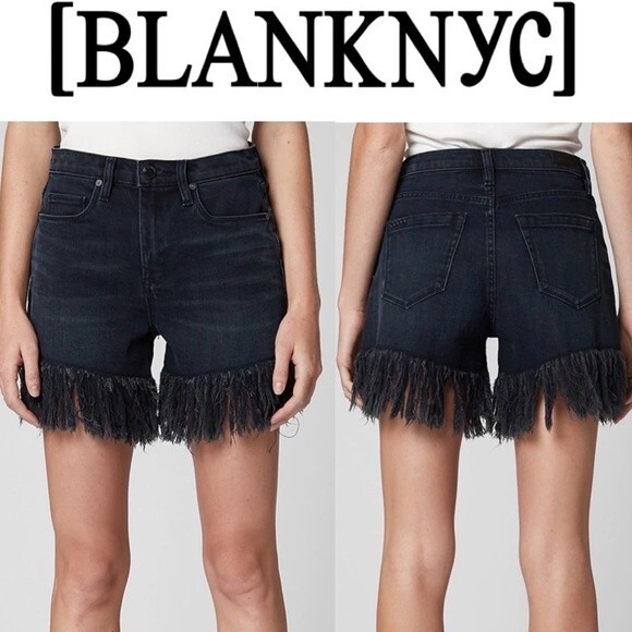 BLANK NYC Lenox High Rise Waisted Fringe Hem Denim Jean Boho Shorts in Vixen 24 - Picture 2 of 16